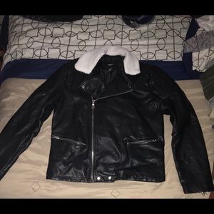 Black Leather Jacket w/ White Fur
